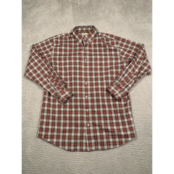 LL Bean Mens Gray Red Plaid Traditional Fit Button‎ Down Shirt Large Tall L-Tall - Picture 1 of 7